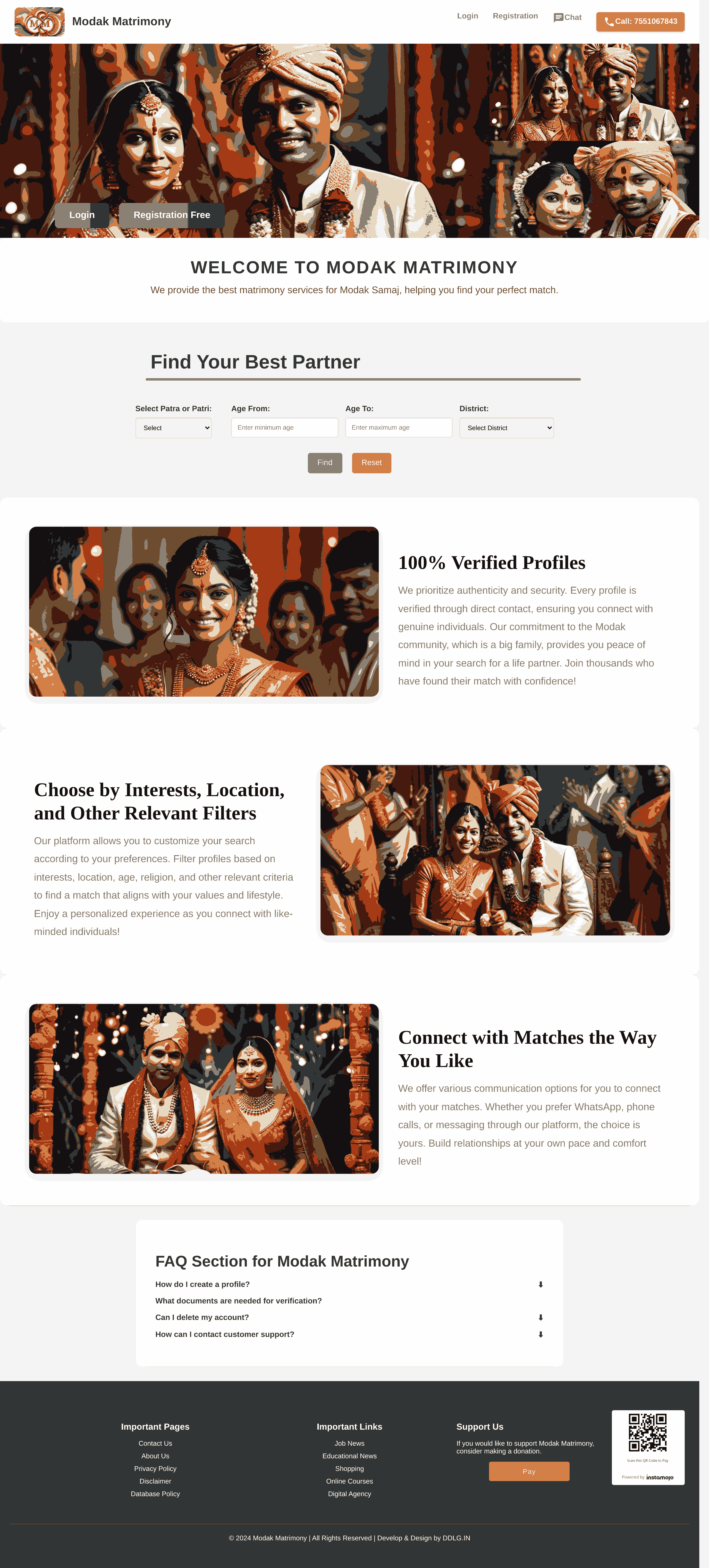 Modak Matrimony Website Screenshot